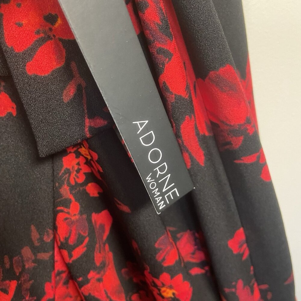 Adorne Dress Women's 16 W Red Black Floral Side Tie Ruffle Party Holiday Wedding - Picture 5 of 12